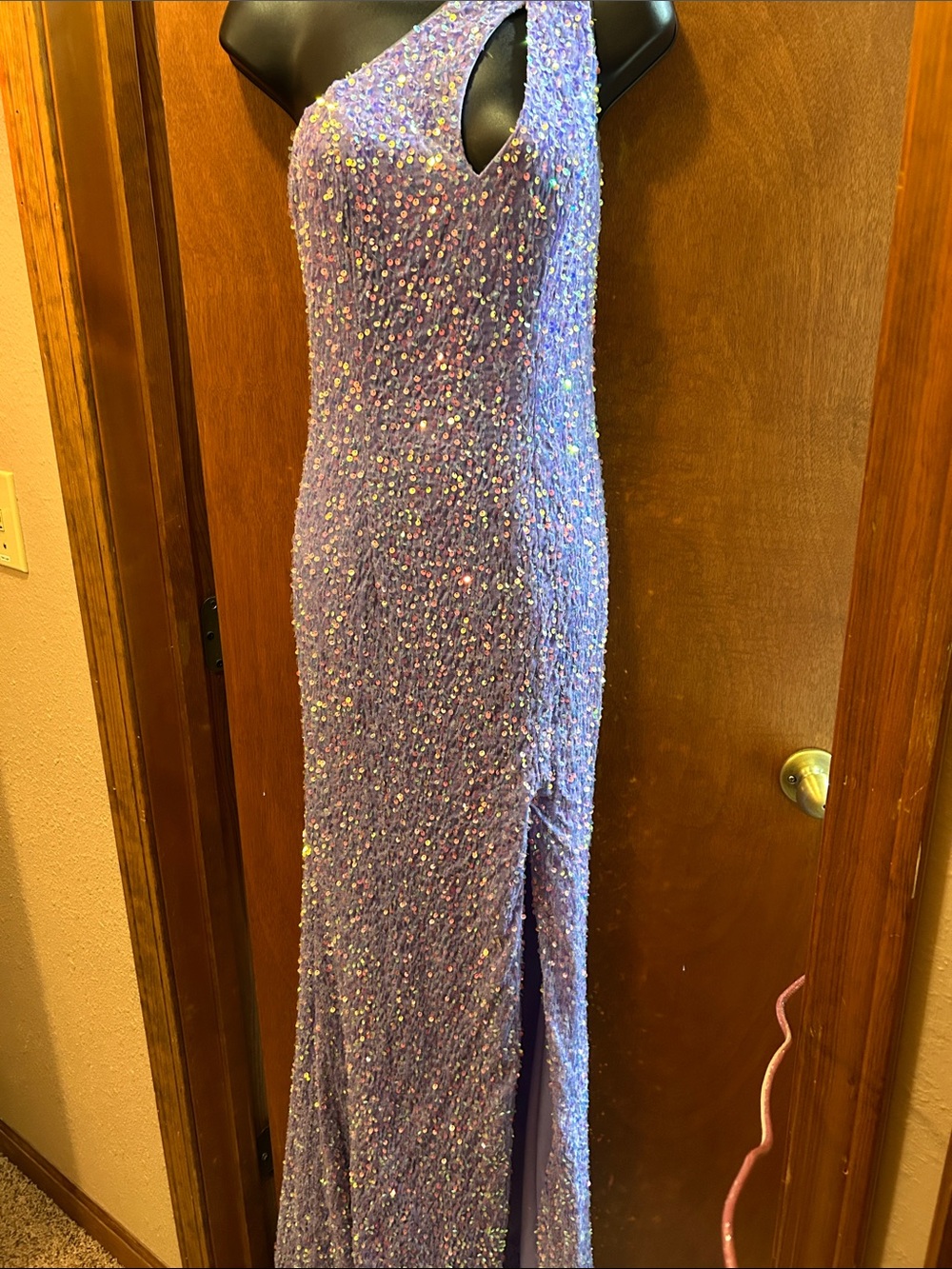 Lavender Sequin One-Shoulder Prom Dress with Front Slit